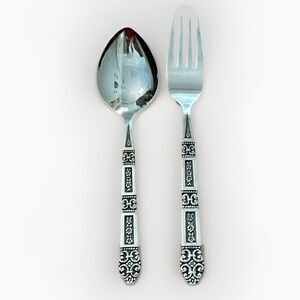 Oneida Coronation Black Accent Stainless Fork and Oval Soup Spoon Lot Flatware